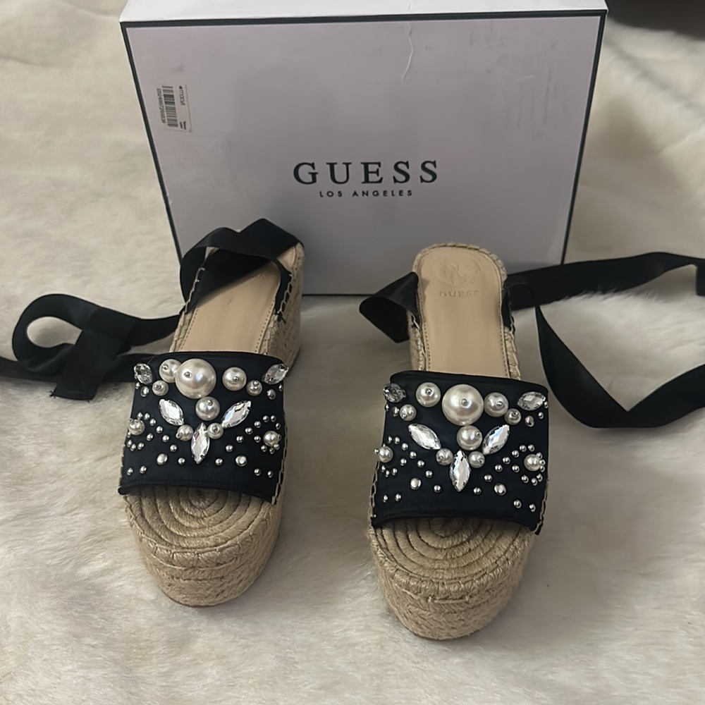 GUESS jeweled tie up espadrilles size 6 with box! Worn once !!! - Picture 2 of 5